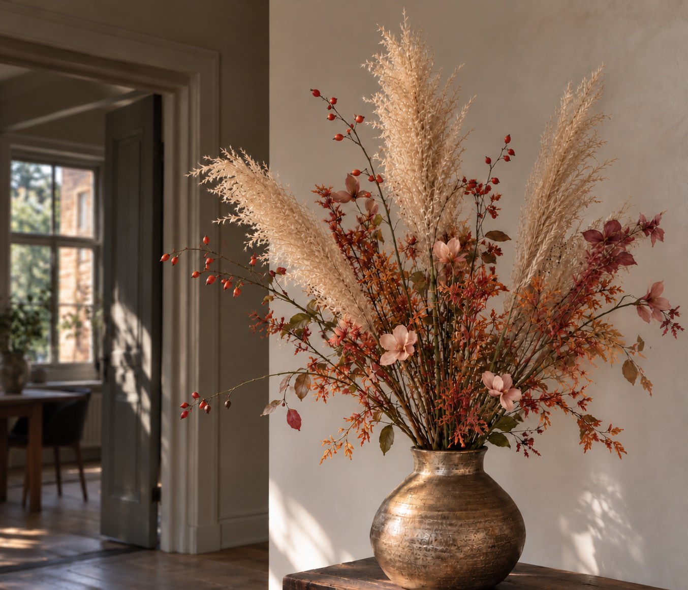 Zijden bloemarrangement in een interieur bij Hosman Masters of Flowers